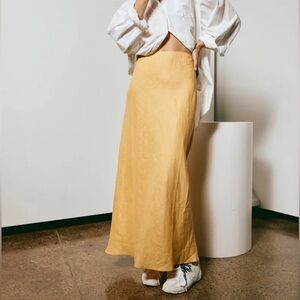 Verge Girl Gold Maxi Linen Skirt for Resort Wear